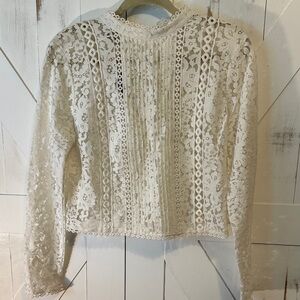 bebe White Lace Mock Neck Blouse